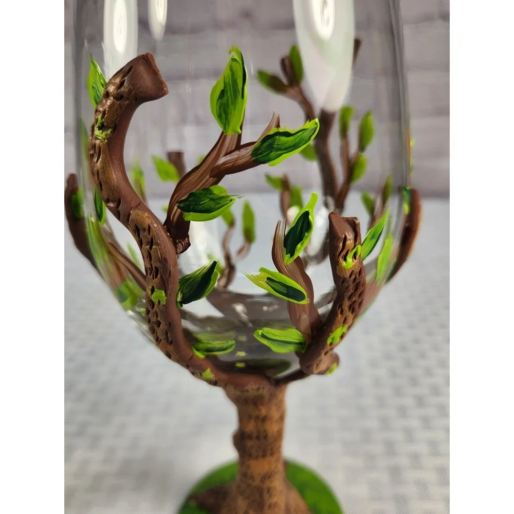 Unique Nature's Goddess Tree Of Life 3D Clay & Hand Painted Wine Glass Stemware